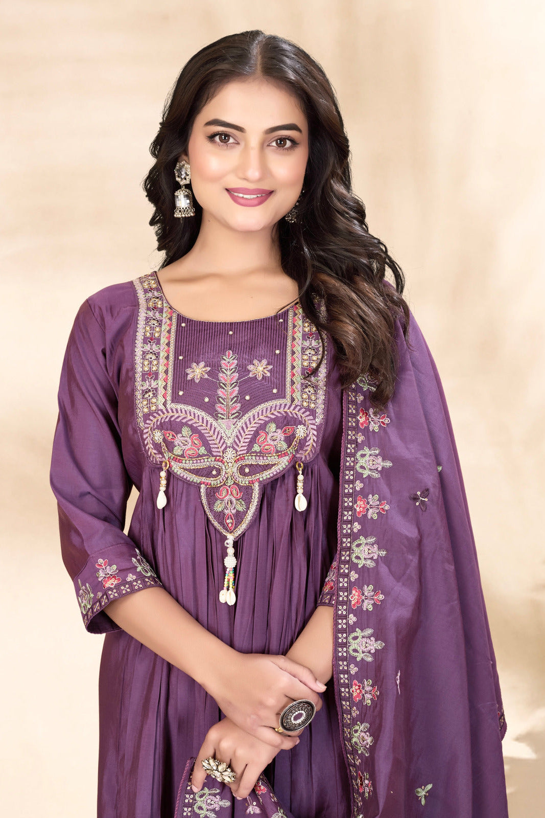 Premium Roman Silk Heavy Embroidered Anarkali Dupatta Set