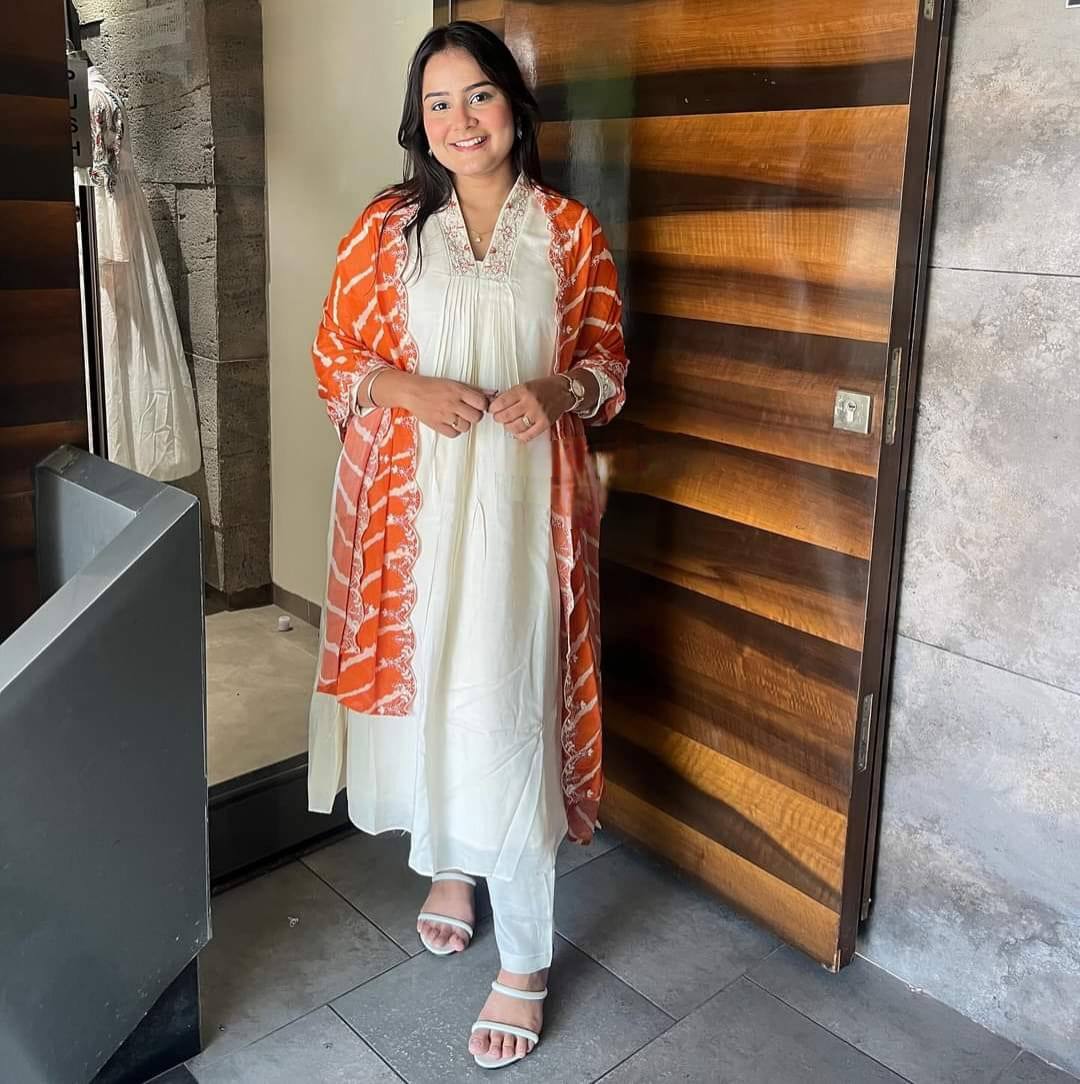 Naira White Chanderi Silk Embroidered Suit Set