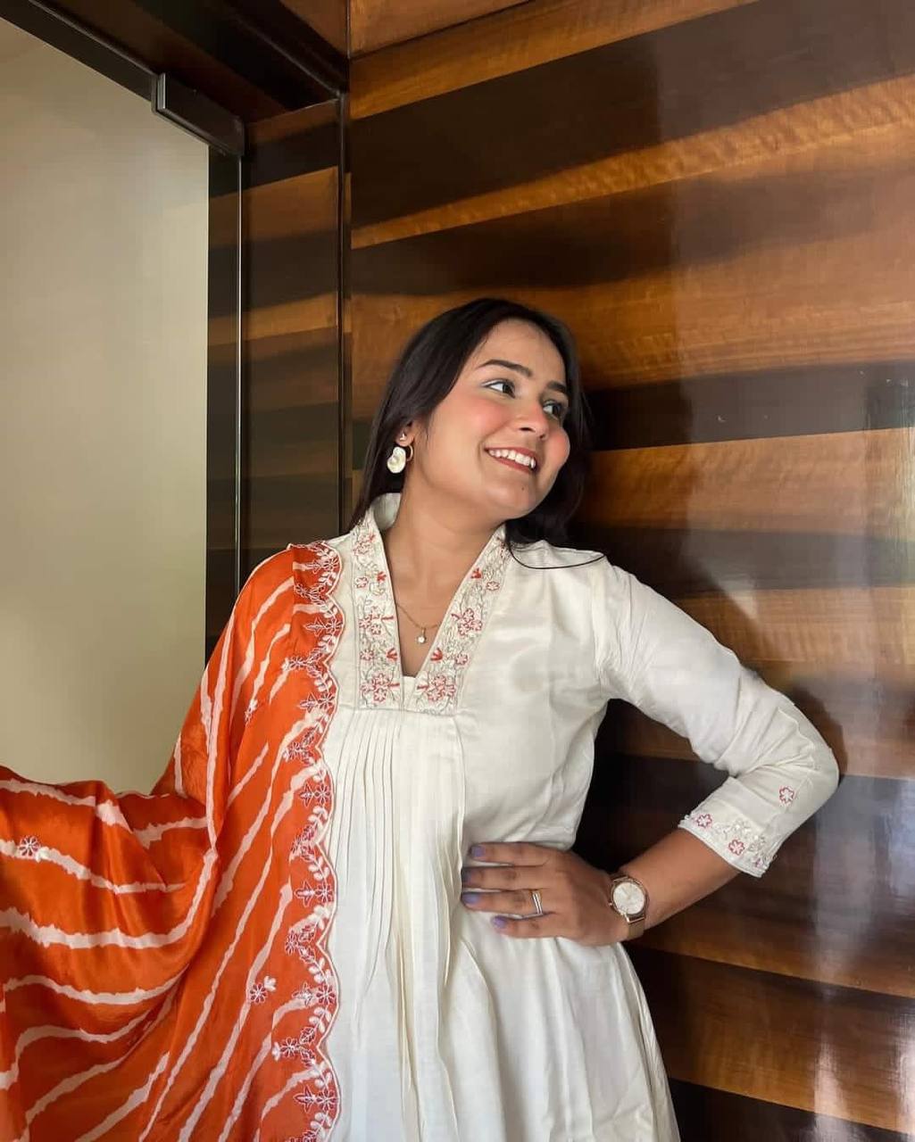 Naira White Chanderi Silk Embroidered Suit Set