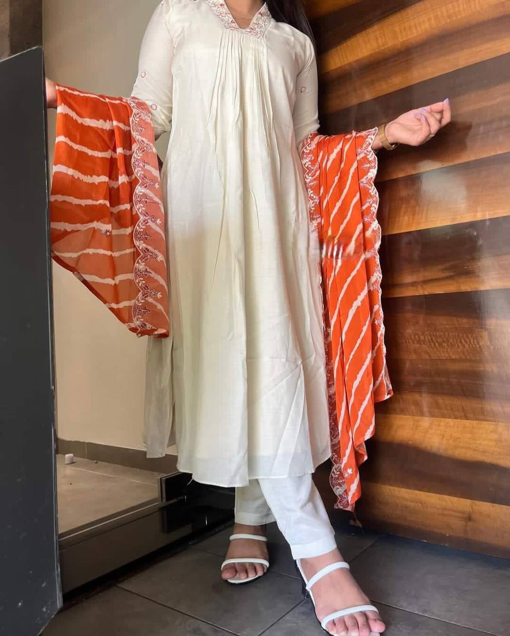 Naira White Chanderi Silk Embroidered Suit Set