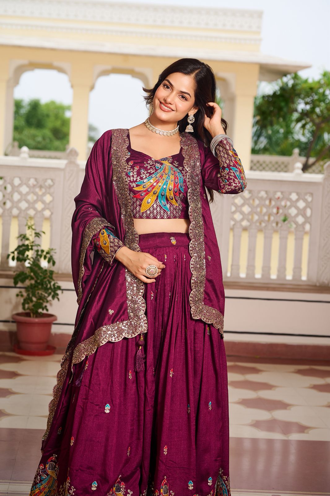 Dark Jamuni Rajwada Heavy Embroidery Lehenga Choli Set