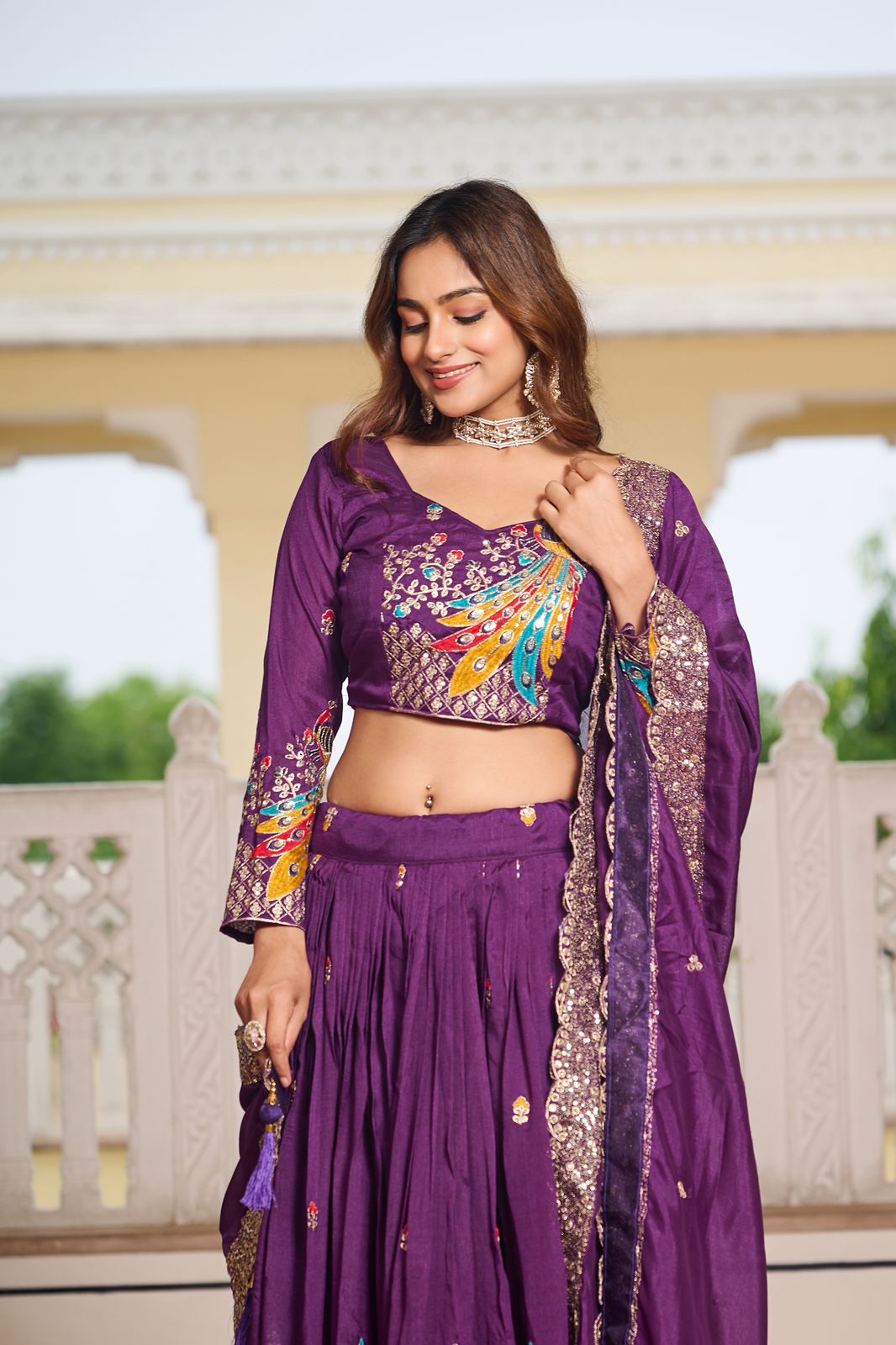 Purple Rajwada Heavy Embroidery Lehenga Choli Set