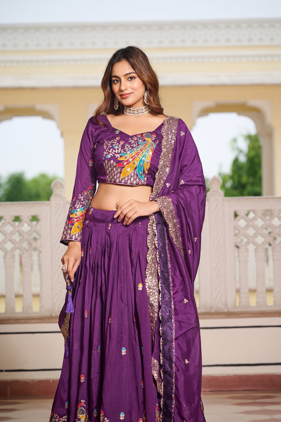 Purple Rajwada Heavy Embroidery Lehenga Choli Set