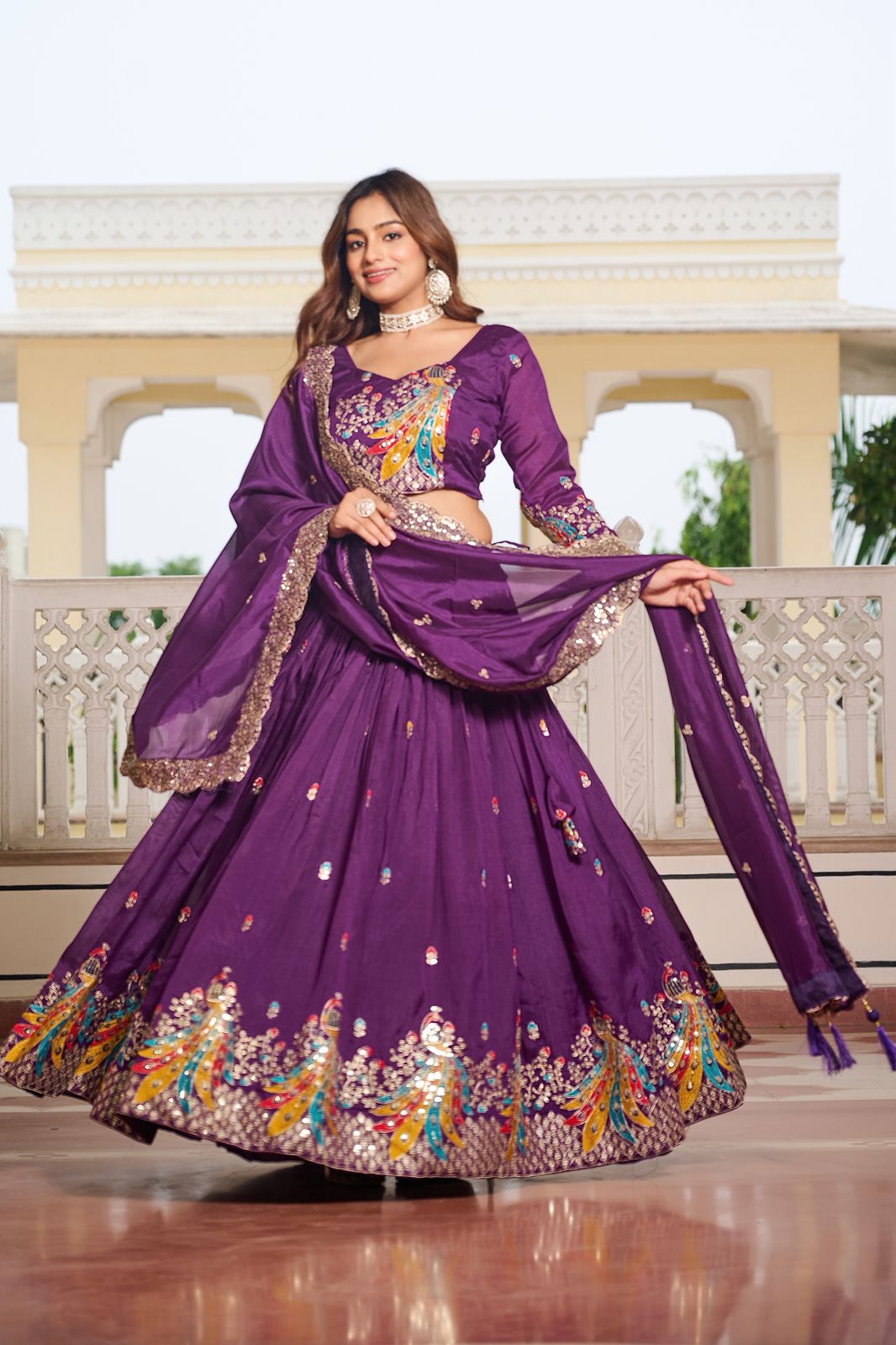 Purple Rajwada Heavy Embroidery Lehenga Choli Set