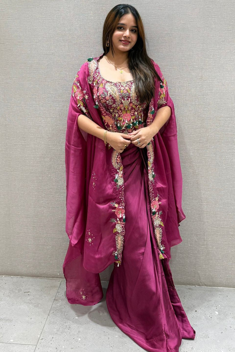 Gulnaar Pink Indo-Western Shrug Dhoti Set