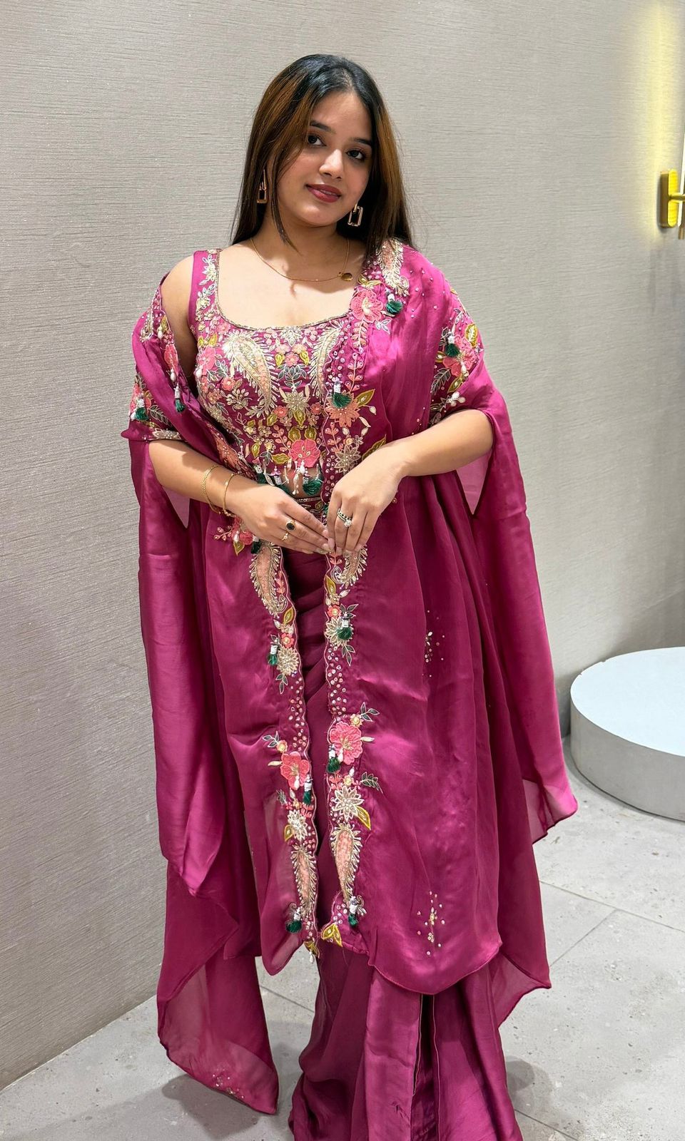 Gulnaar Pink Indo-Western Shrug Dhoti Set