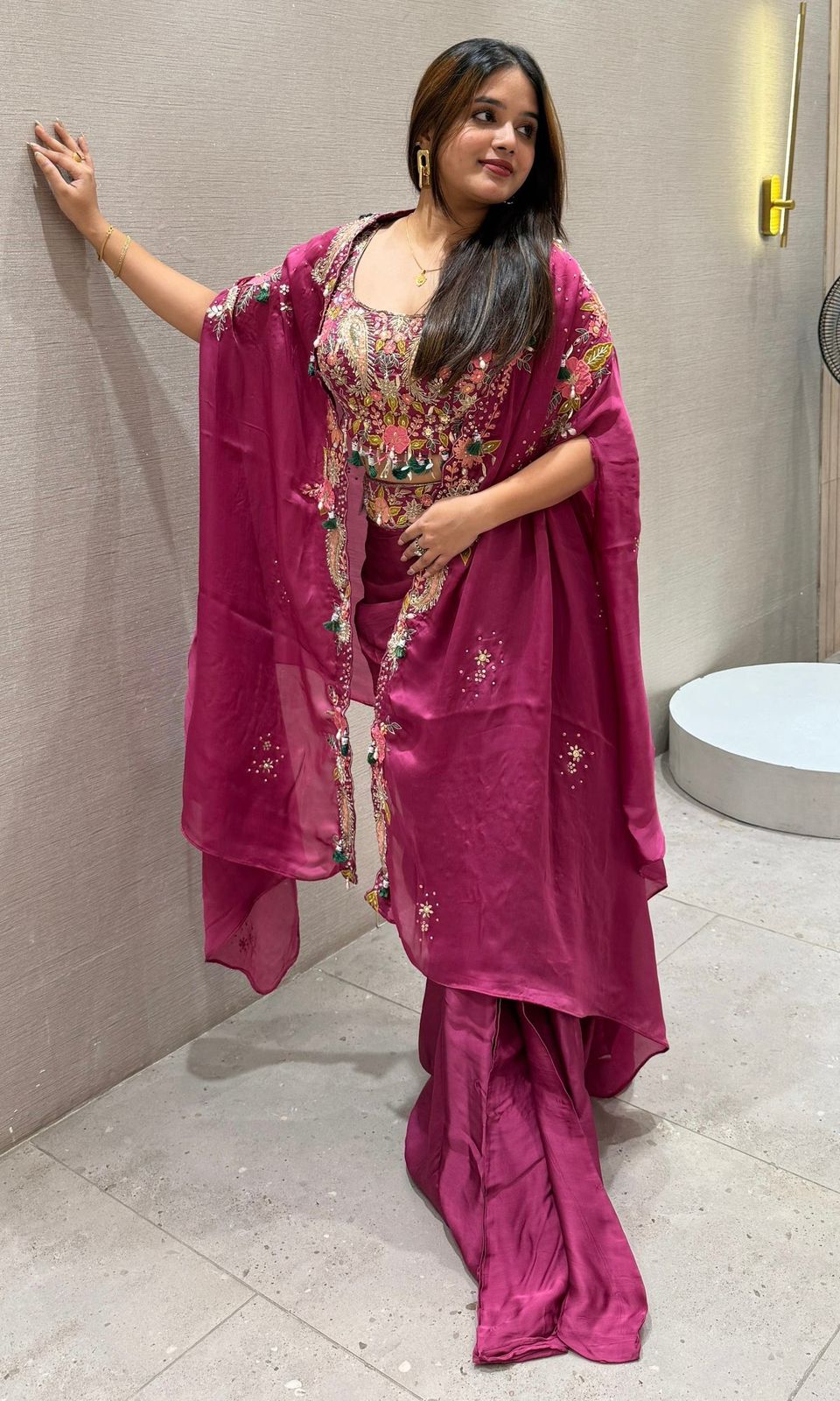 Gulnaar Pink Indo-Western Shrug Dhoti Set