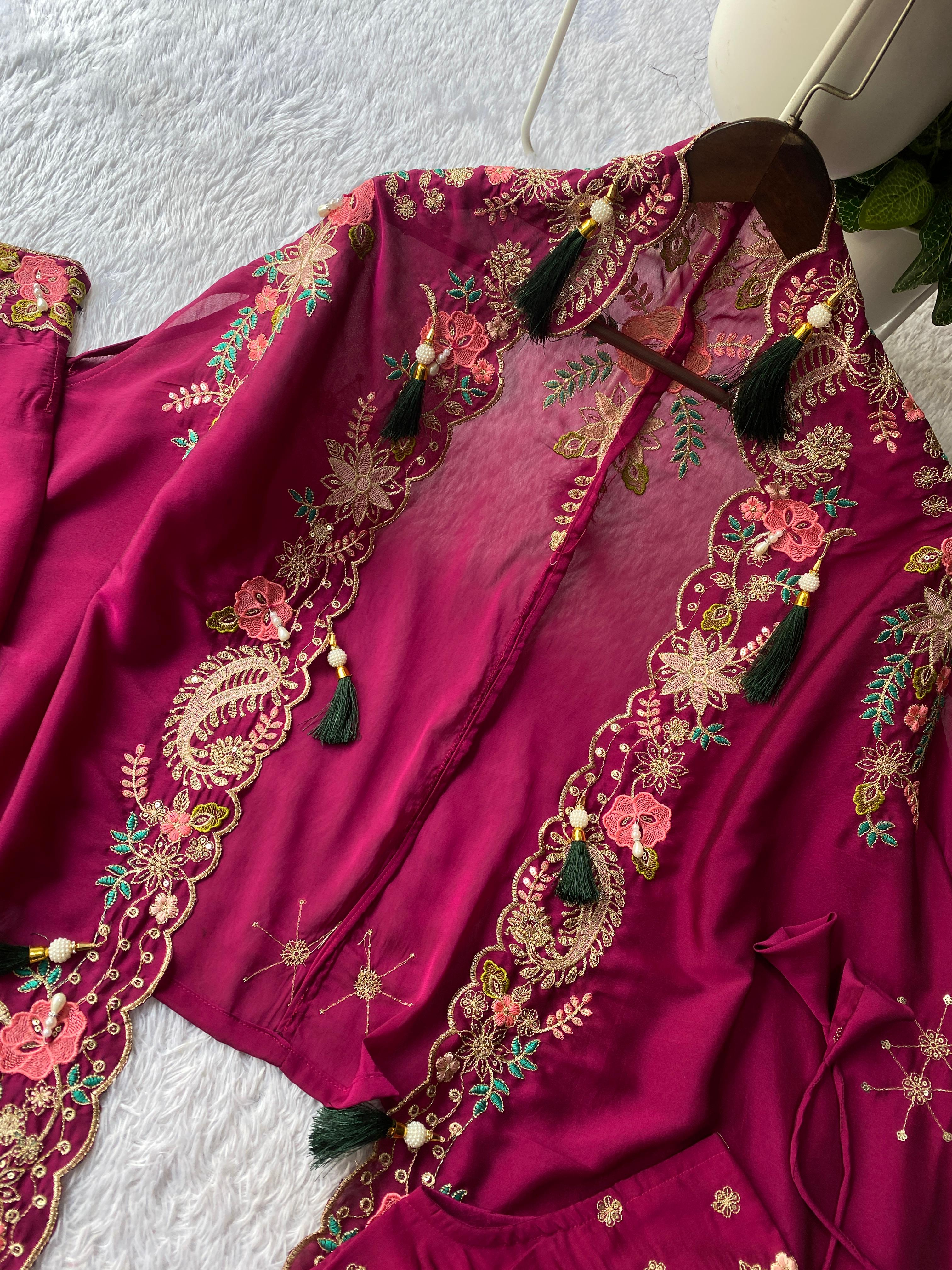 Gulnaar Pink Indo-Western Shrug Dhoti Set