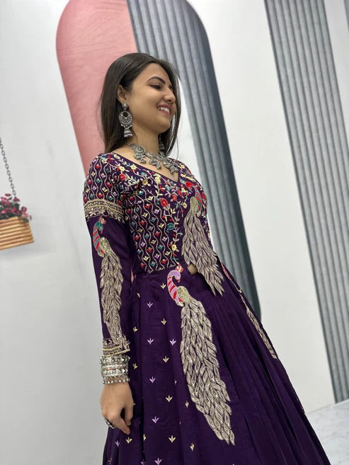 Royal Amethyst Festival Special Crop Top with Shrug Lehenga Set