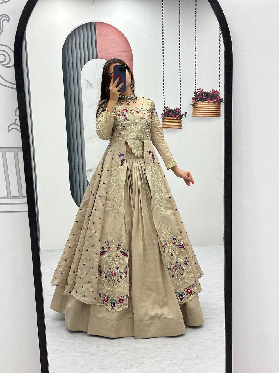 Royal Amethyst Festival Special Crop Top with Shrug Lehenga Set