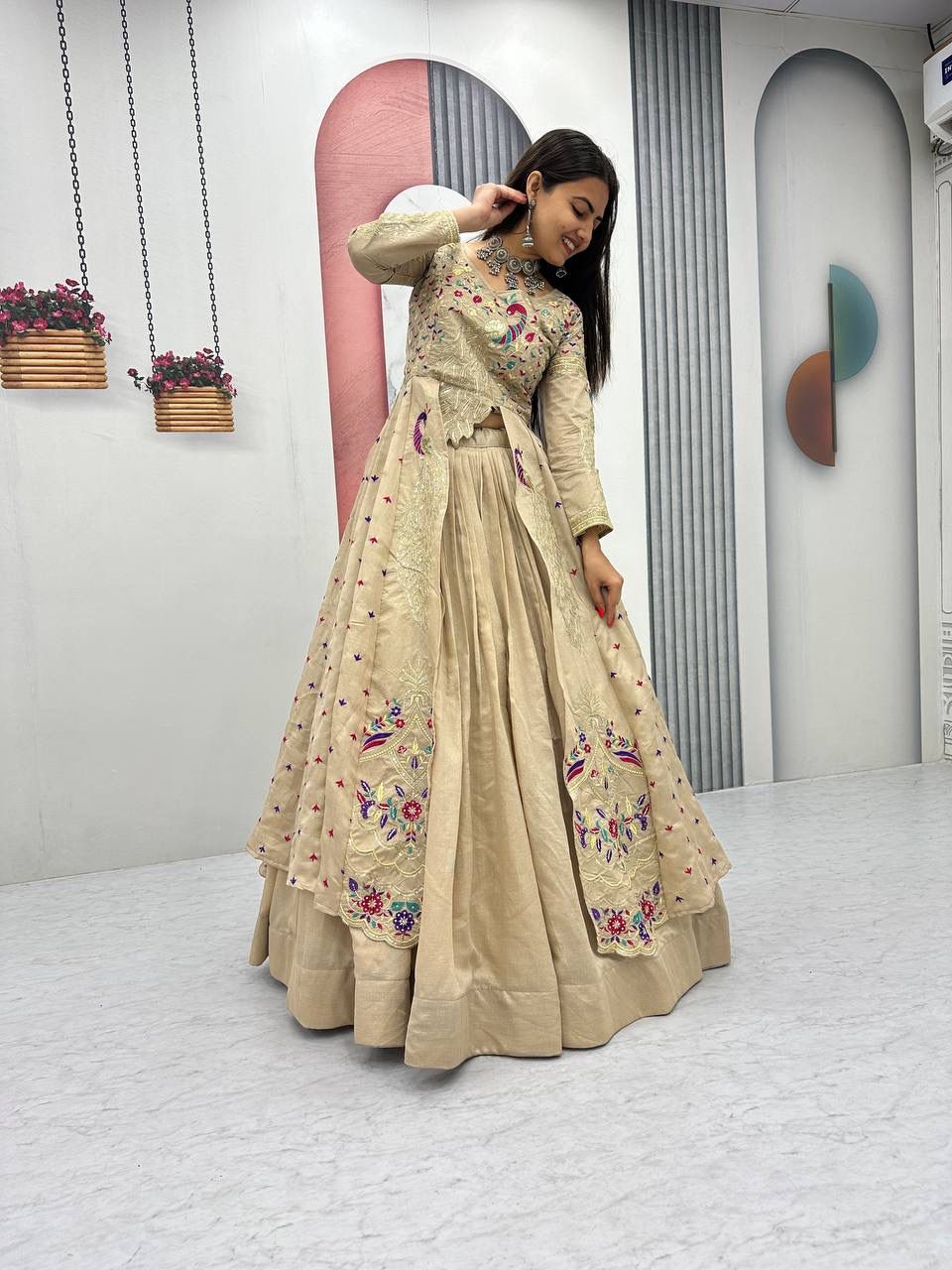 Royal Amethyst Festival Special Crop Top with Shrug Lehenga Set