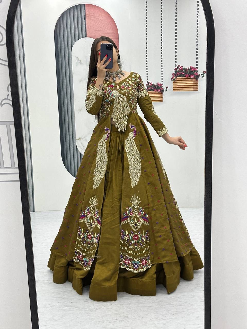 Royal Amethyst Festival Special Crop Top with Shrug Lehenga Set