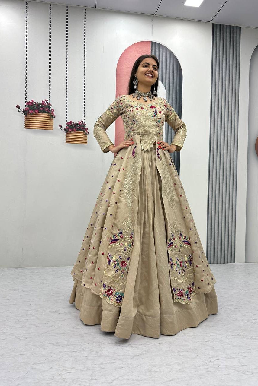 Royal Amethyst Festival Special Crop Top with Shrug Lehenga Set