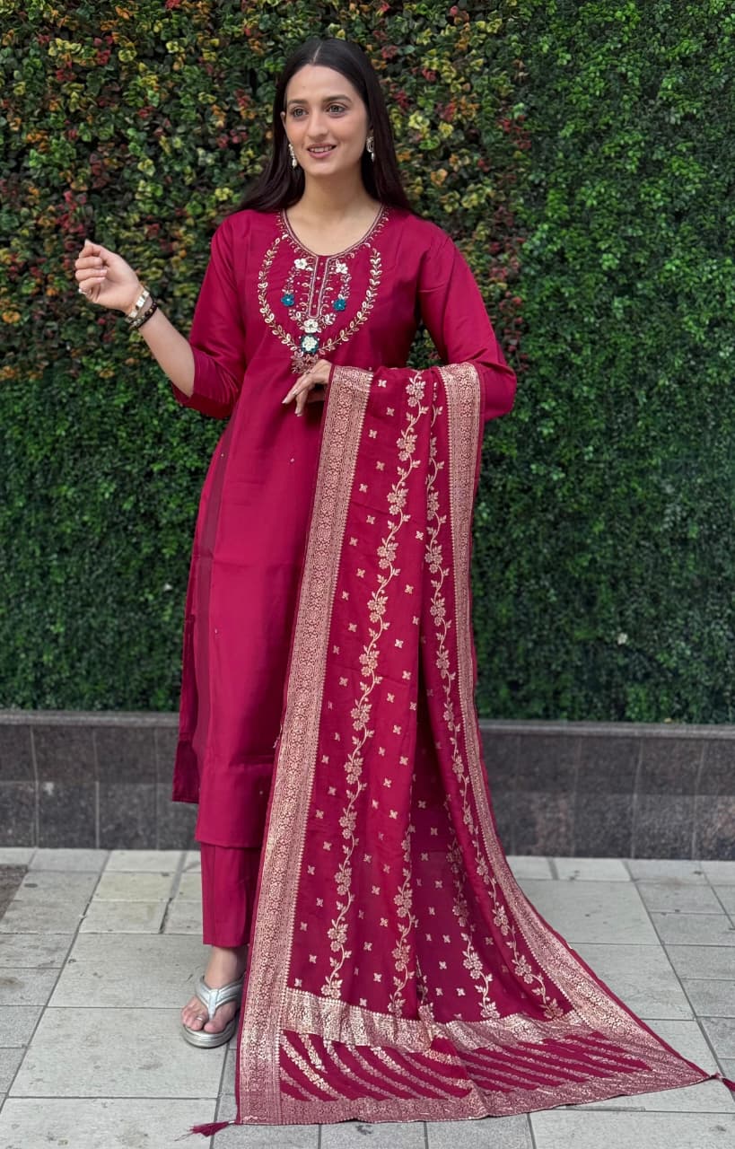 Bloom Handworked Designer Kurti Pant Dupatta Set