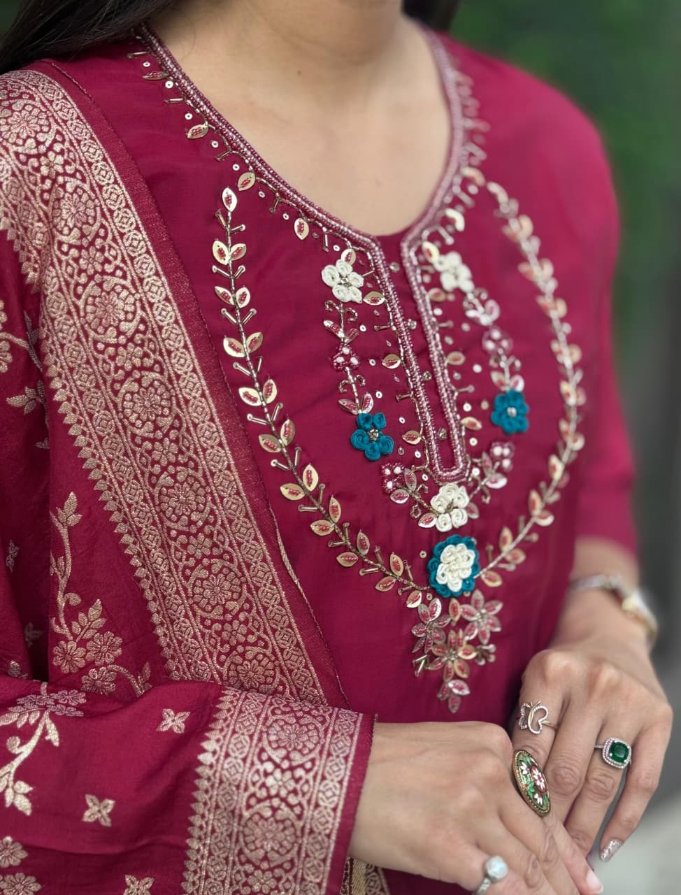 Bloom Handworked Designer Kurti Pant Dupatta Set