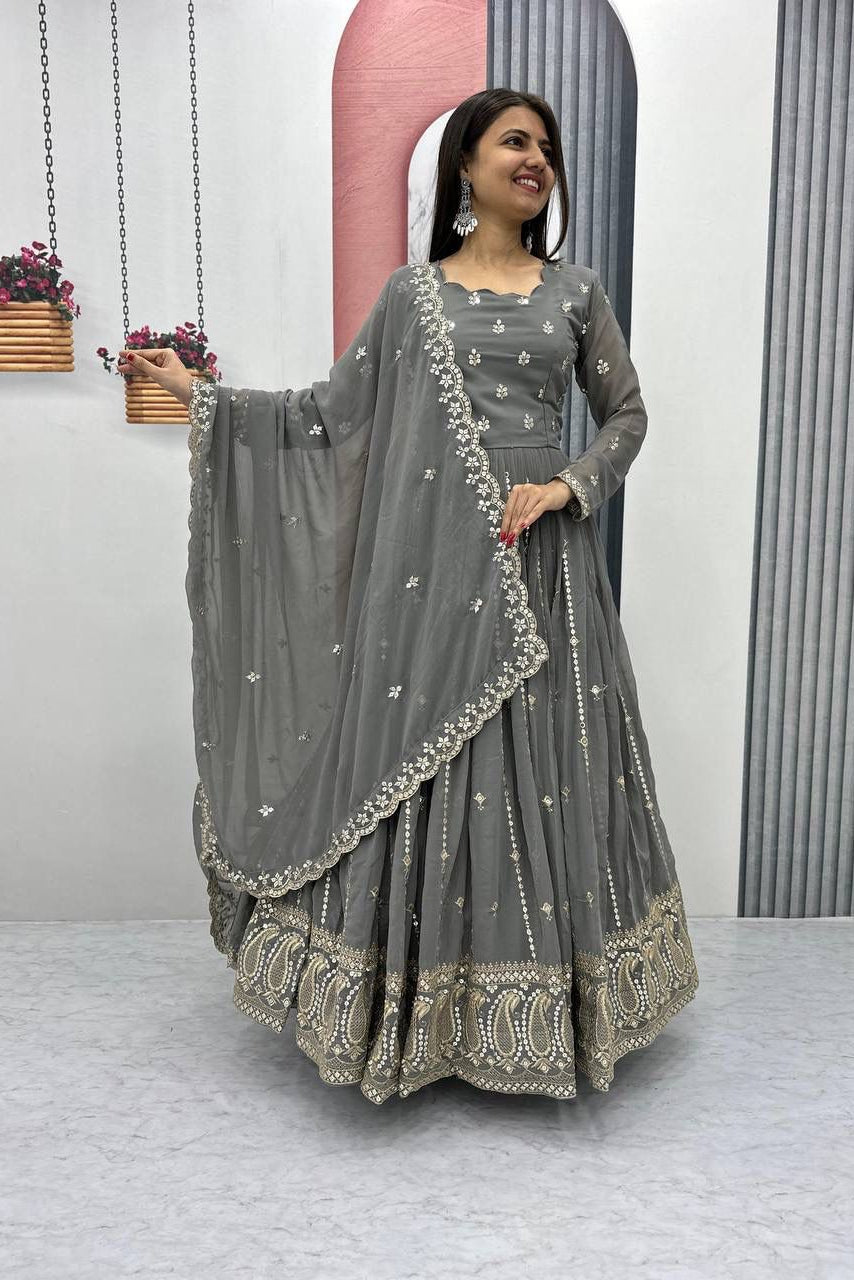 Slate Grace Embroidered Partywear Gown Set