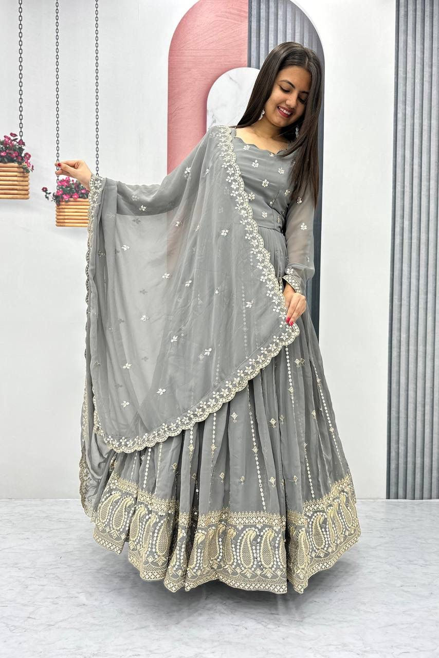 Slate Grace Embroidered Partywear Gown Set