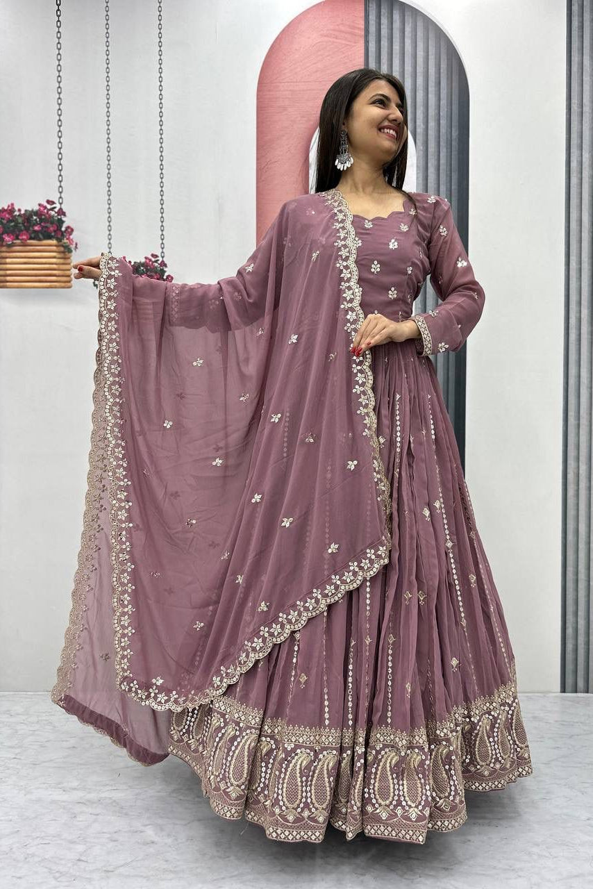 Slate Grace Embroidered Partywear Gown Set