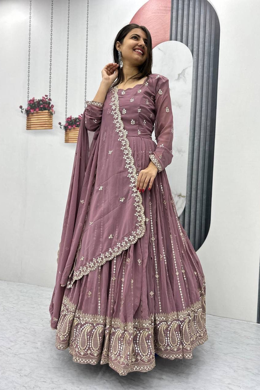 Slate Grace Embroidered Partywear Gown Set