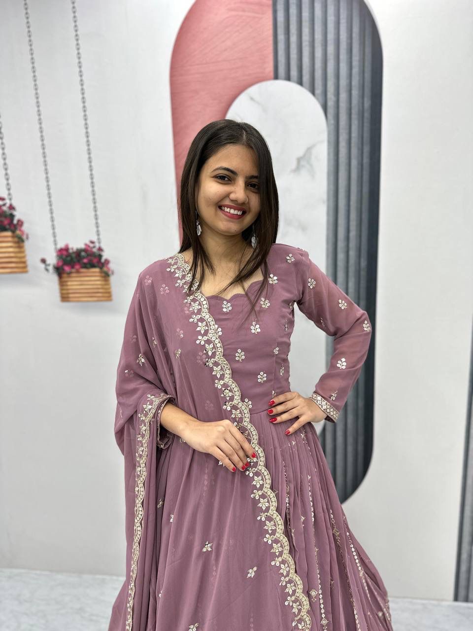 Slate Grace Embroidered Partywear Gown Set