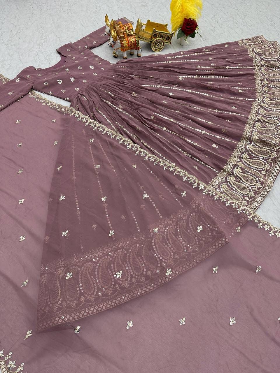 Slate Grace Embroidered Partywear Gown Set