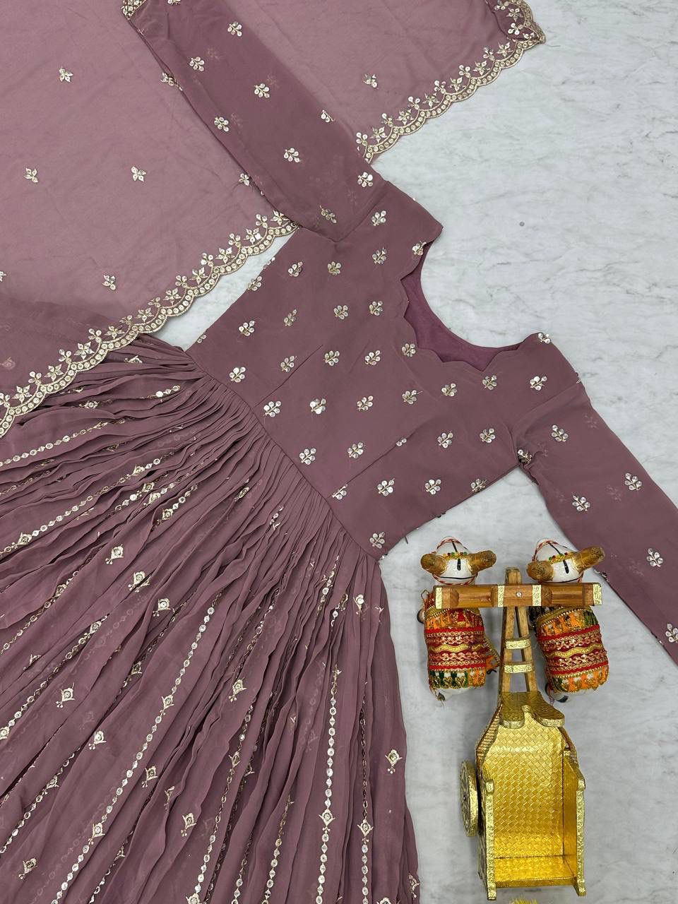 Slate Grace Embroidered Partywear Gown Set