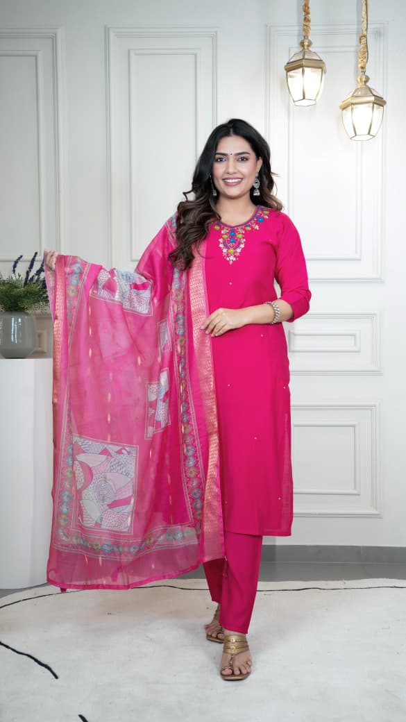 Rosea Elegance Designer Kurti Pant Dupatta Set