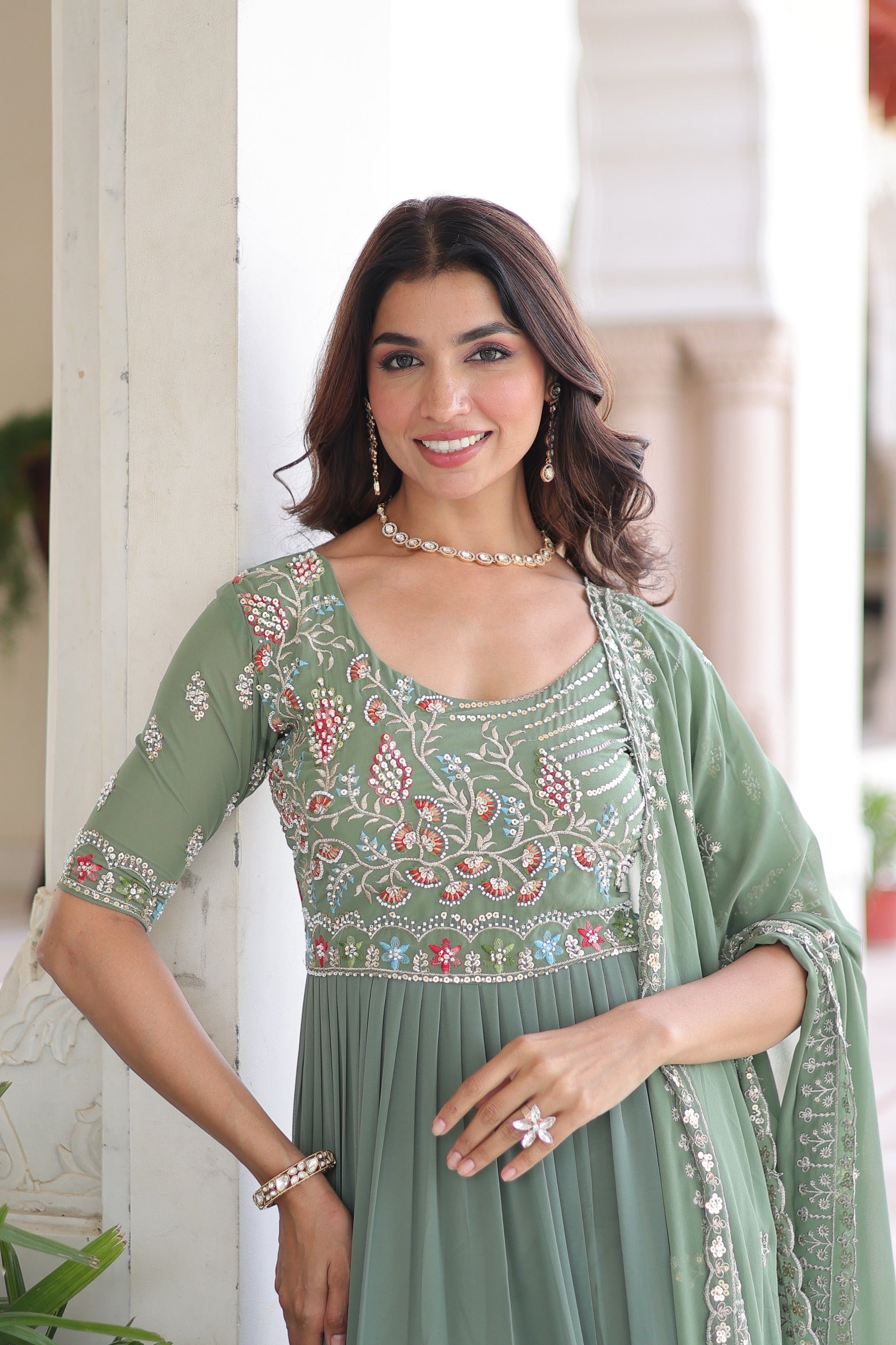 Aura Sequins Embroidered Gown with Dupatta