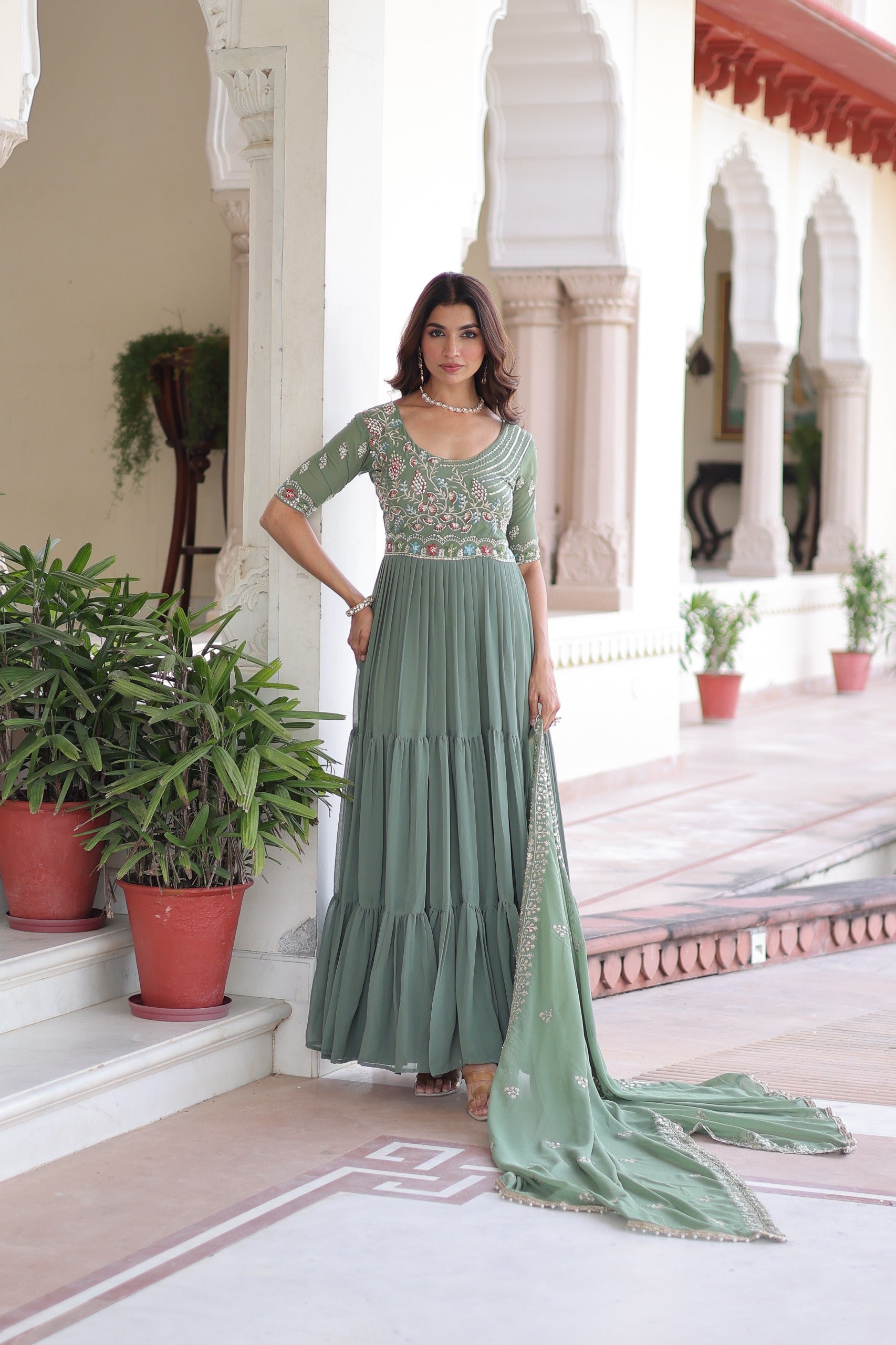 Aura Sequins Embroidered Gown with Dupatta