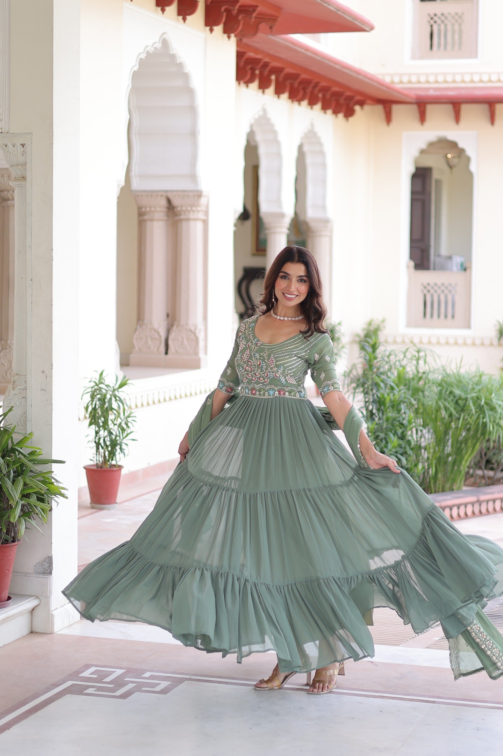 Aura Sequins Embroidered Gown with Dupatta