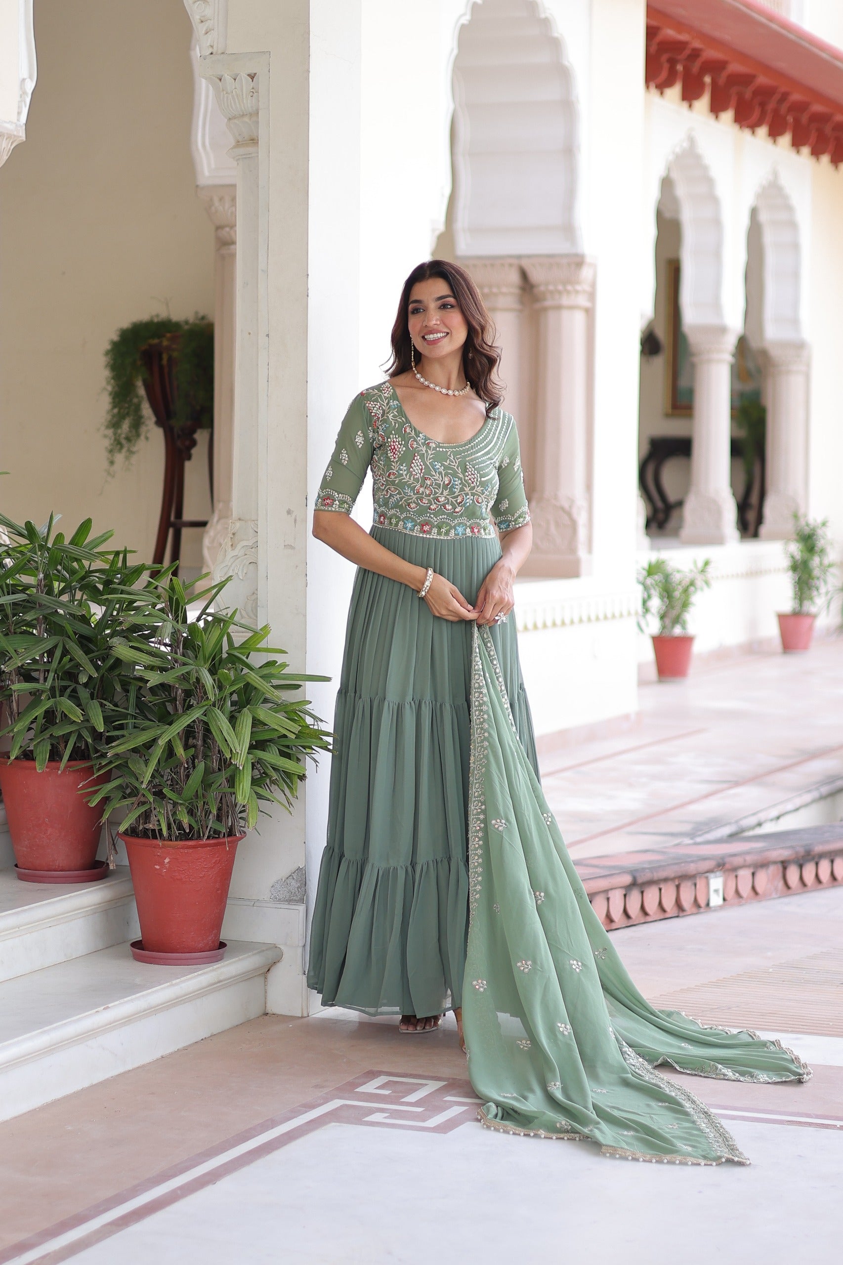 Aura Sequins Embroidered Gown with Dupatta