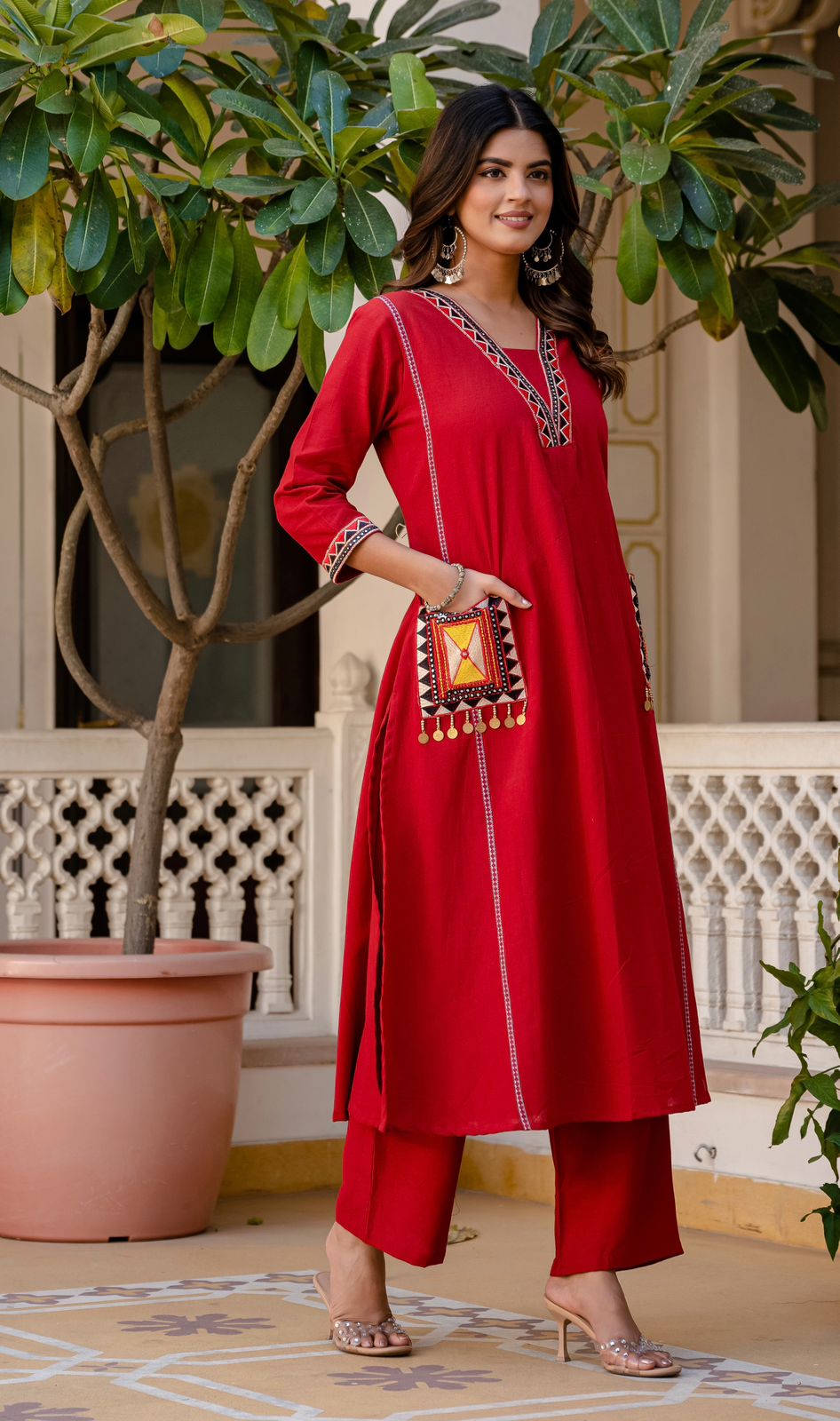 SuryaVira Embroidered Cotton Flex Co-ord Set