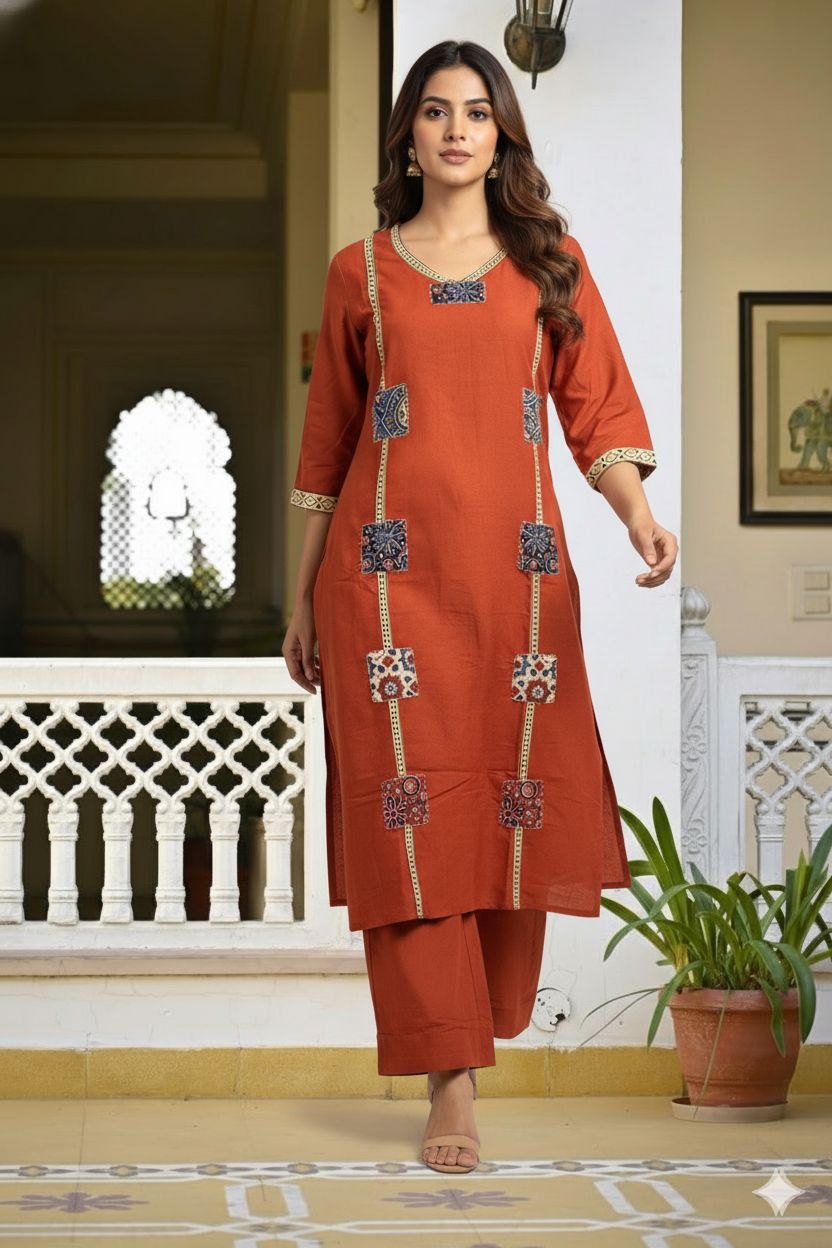 Aarohi Pechkari Cotton Flex Kurti Palazzo Set