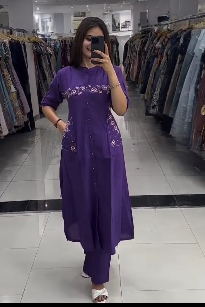 Violet Aira Mirrorwork Cotton Flex Co-Ord Set