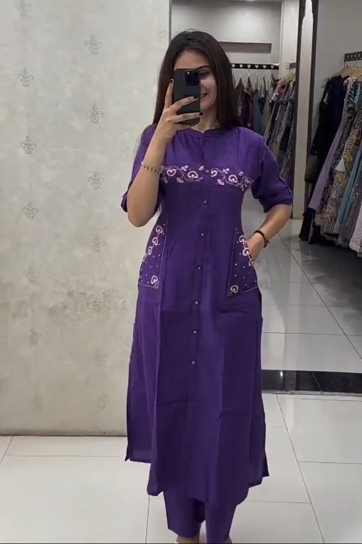 Violet Aira Mirrorwork Cotton Flex Co-Ord Set