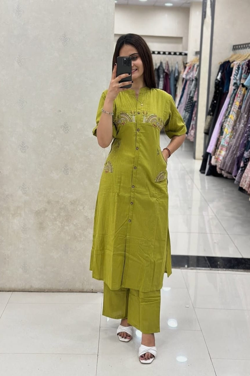 Violet Aira Mirrorwork Cotton Flex Co-Ord Set