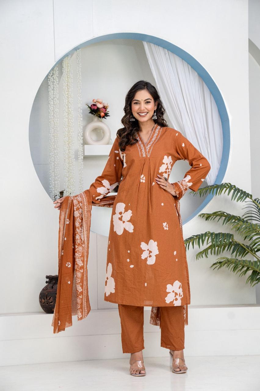 Aavya Heavy Cotton Embroidered Suit Set