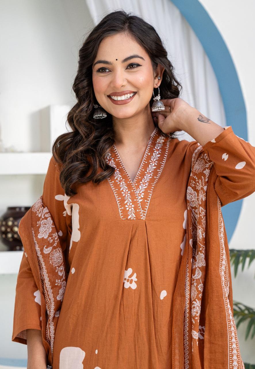 Aavya Heavy Cotton Embroidered Suit Set