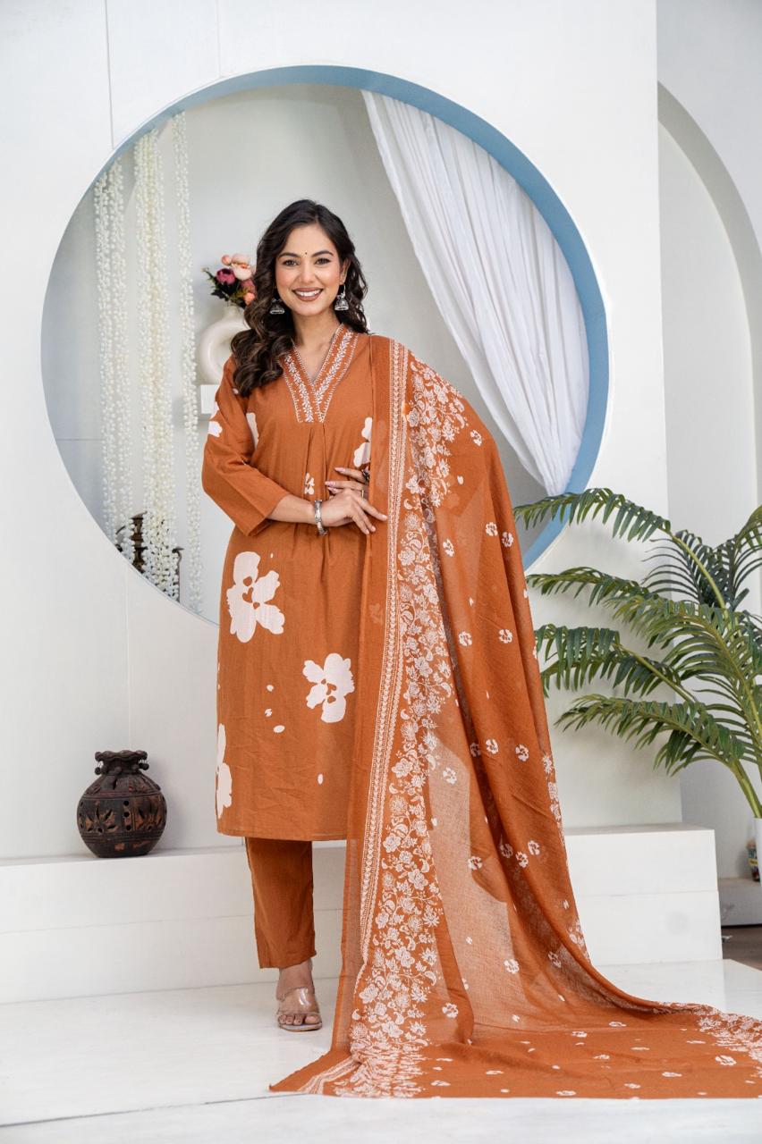 Aavya Heavy Cotton Embroidered Suit Set