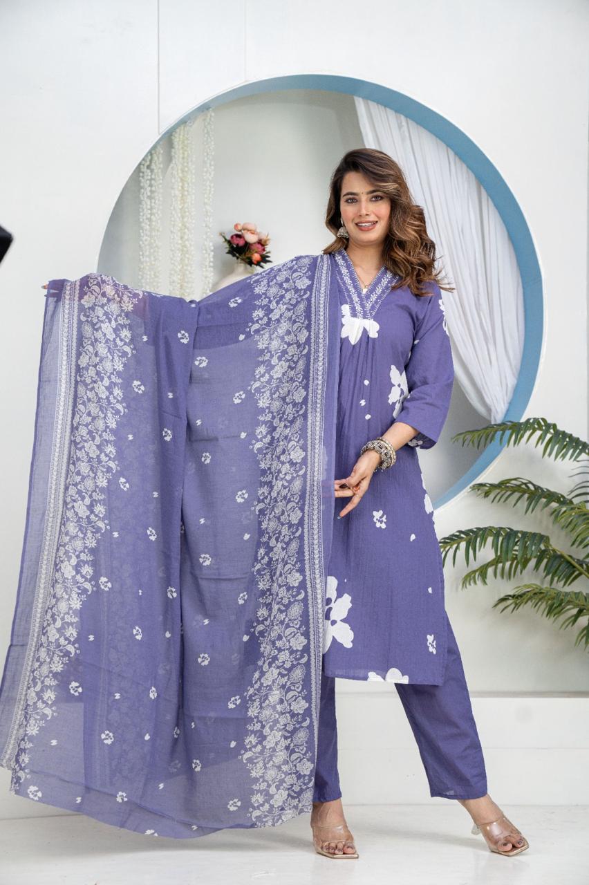 Aavya Heavy Cotton Embroidered Suit Set