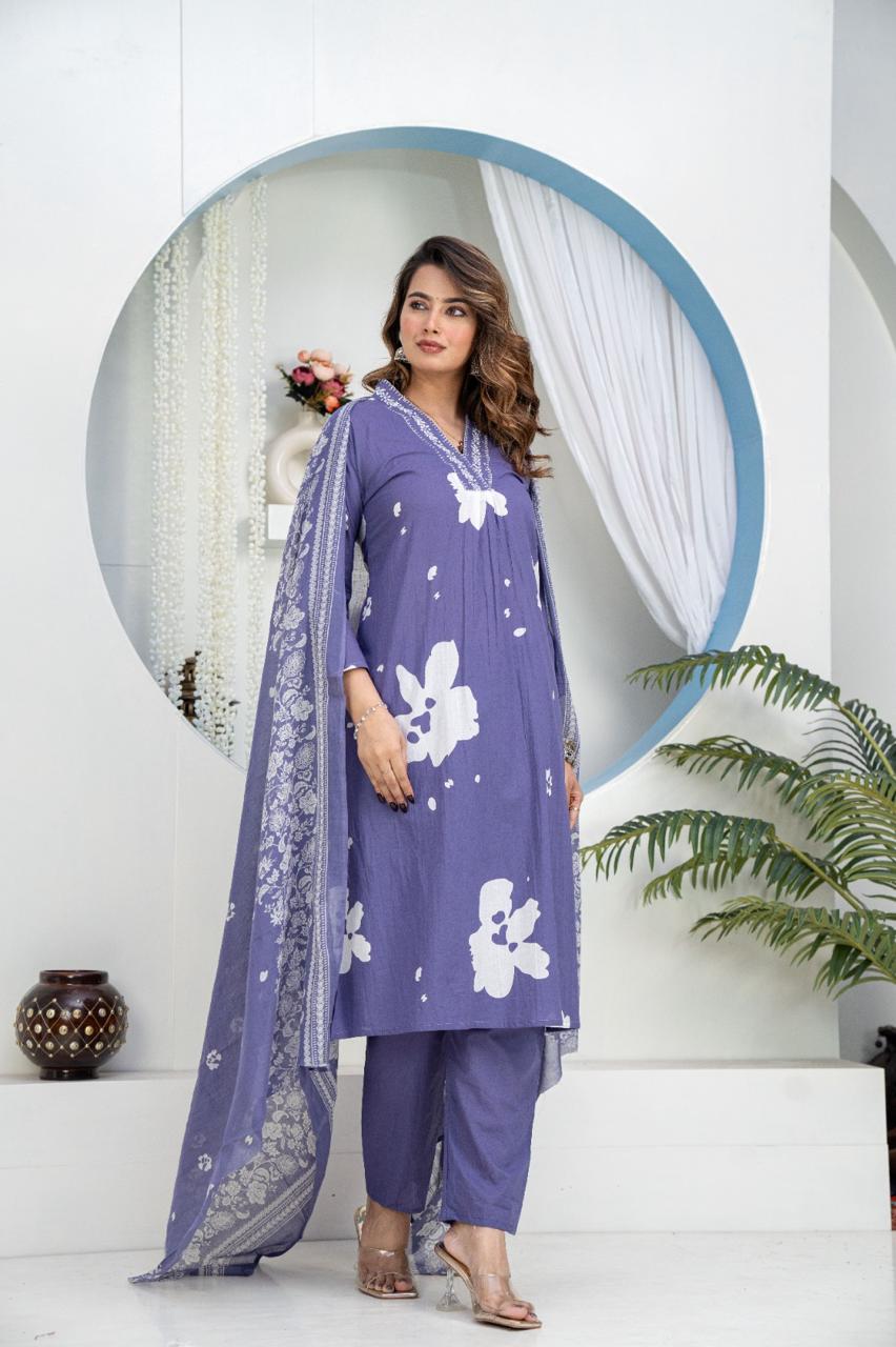 Aavya Heavy Cotton Embroidered Suit Set