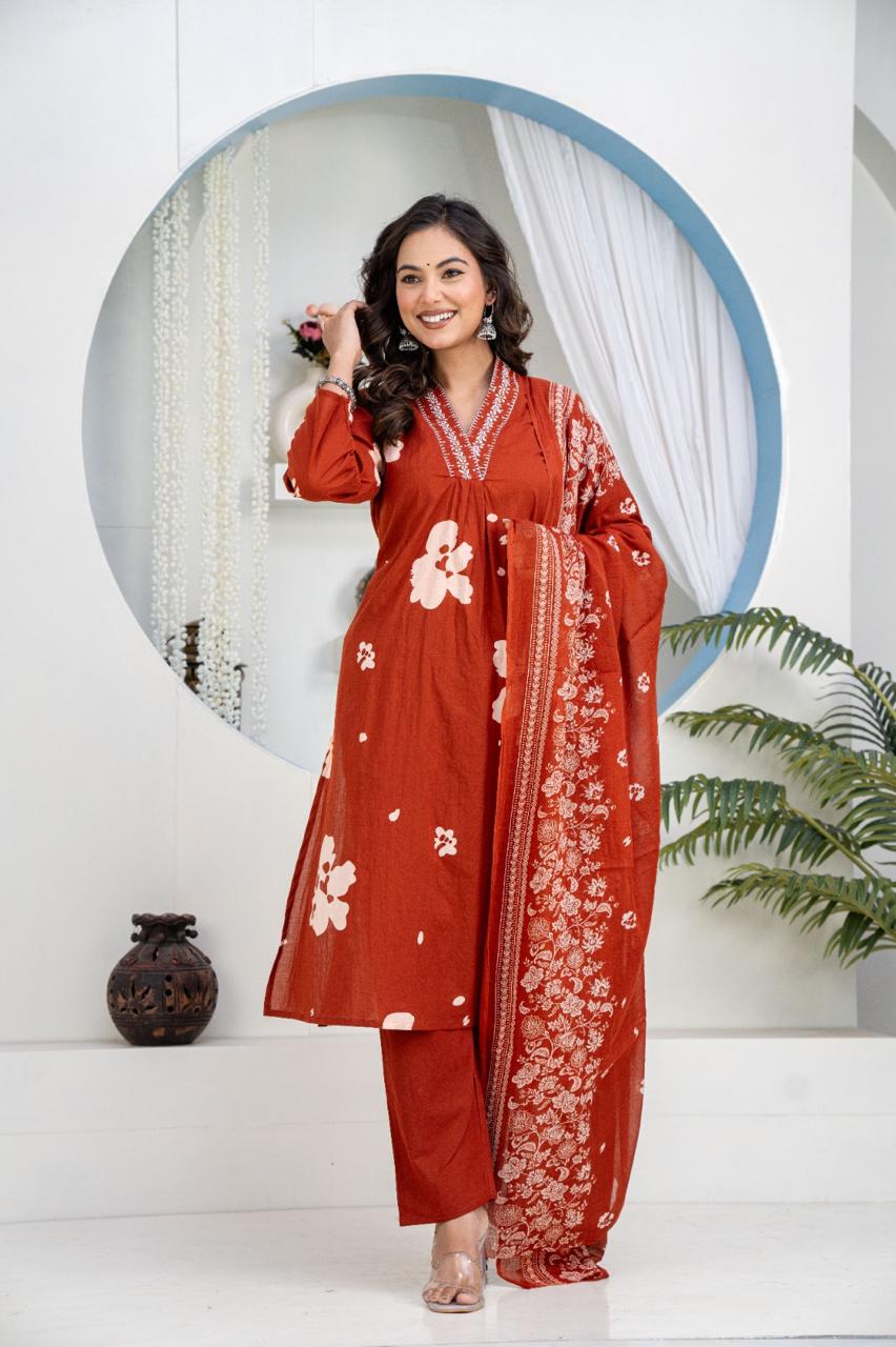 Aavya Heavy Cotton Embroidered Suit Set