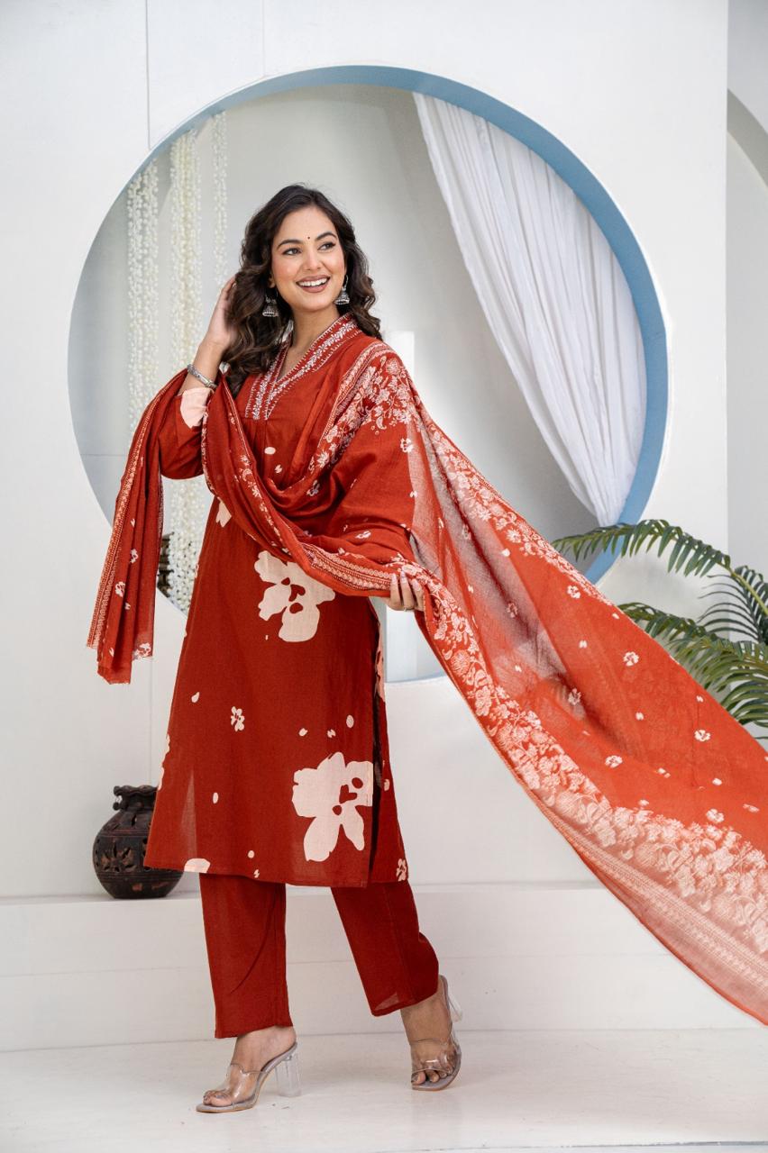 Aavya Heavy Cotton Embroidered Suit Set