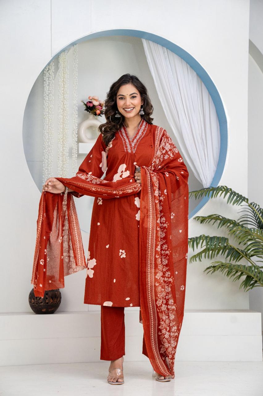 Aavya Heavy Cotton Embroidered Suit Set