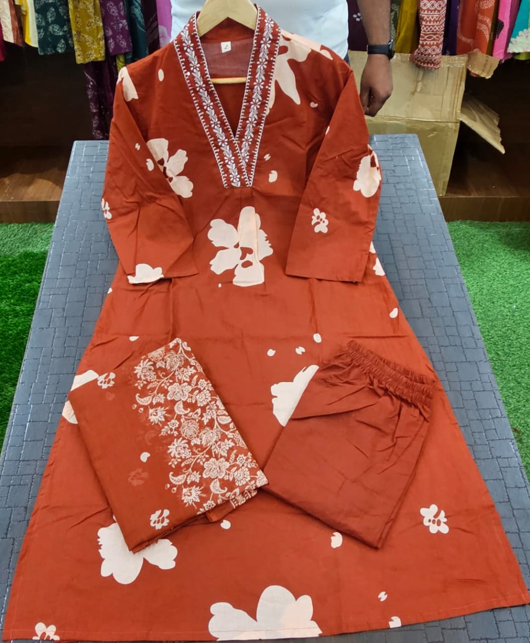 Aavya Heavy Cotton Embroidered Suit Set