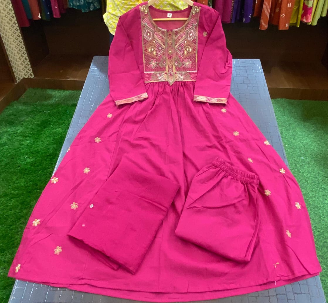 Aalaya Cotton Embroidered Anarkali Suit Set