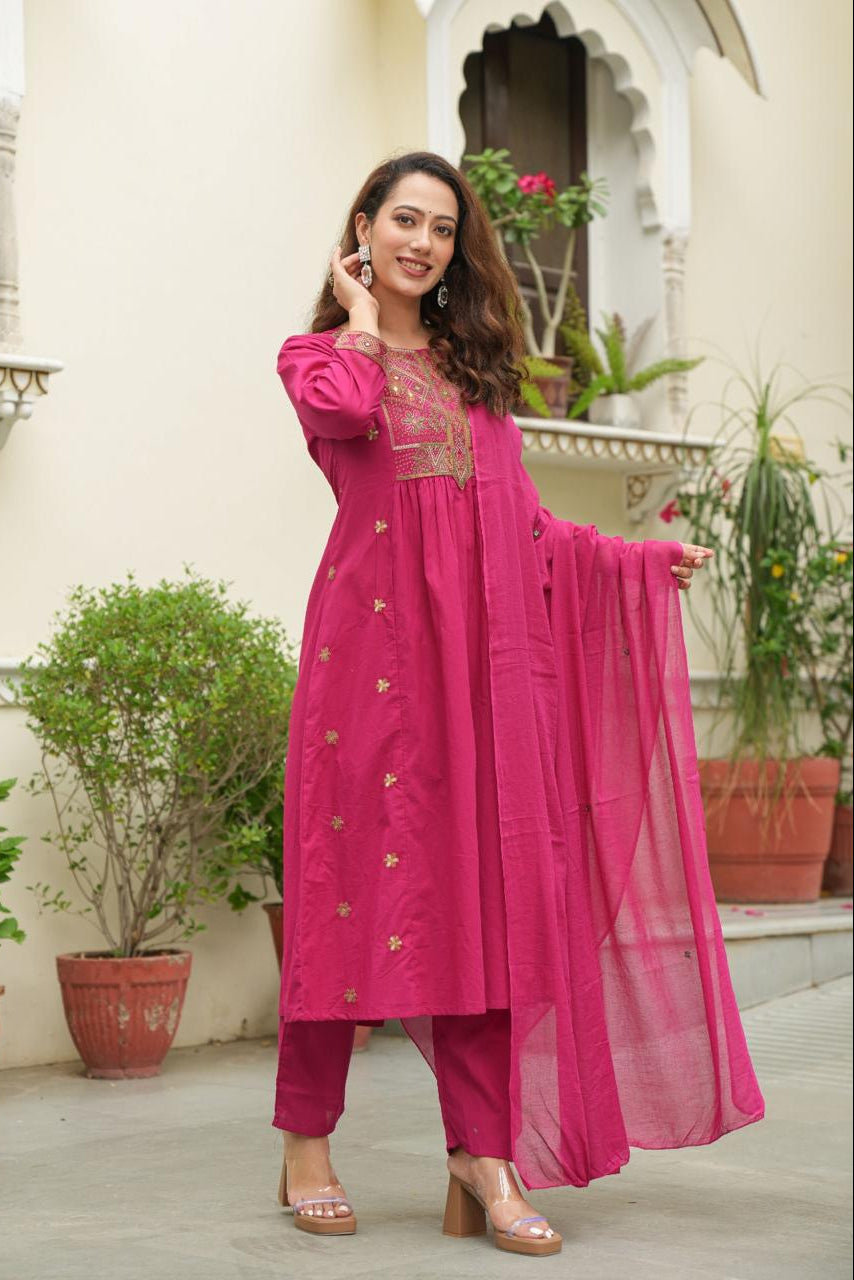 Aalaya Cotton Embroidered Anarkali Suit Set