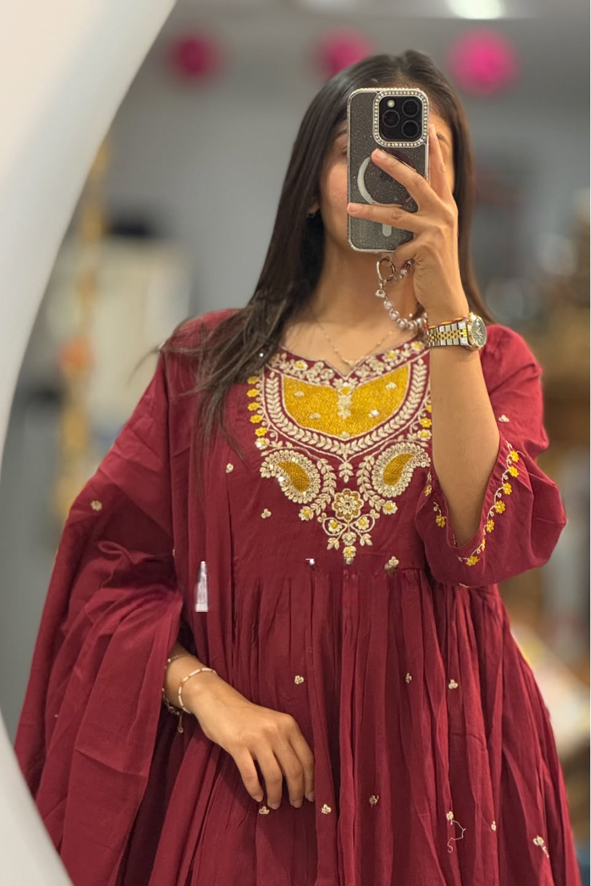 Kesariya Dhaara Pure Cotton Embroidered Suit Set