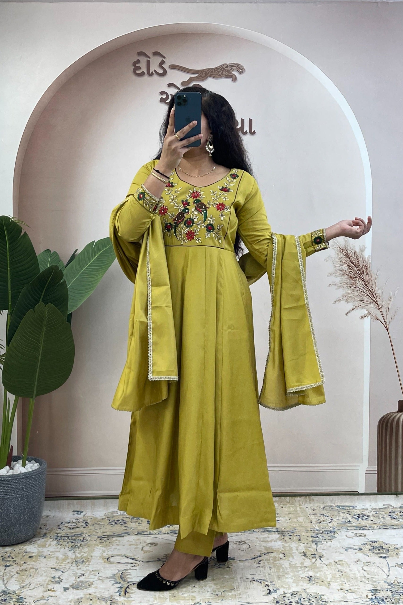Kesari Naira Roman Chanderi Anarkali Gown Set