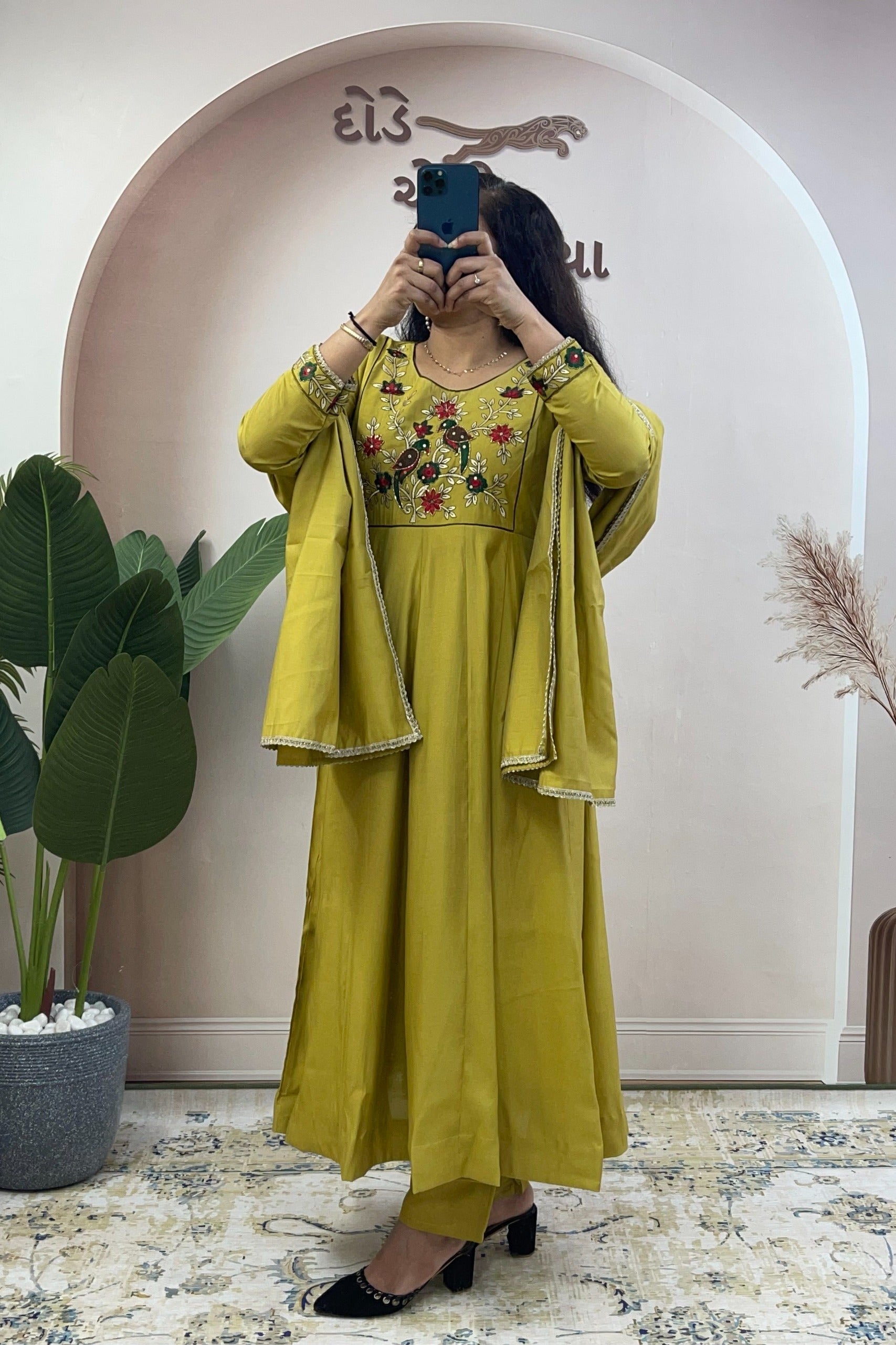 Kesari Naira Roman Chanderi Anarkali Gown Set